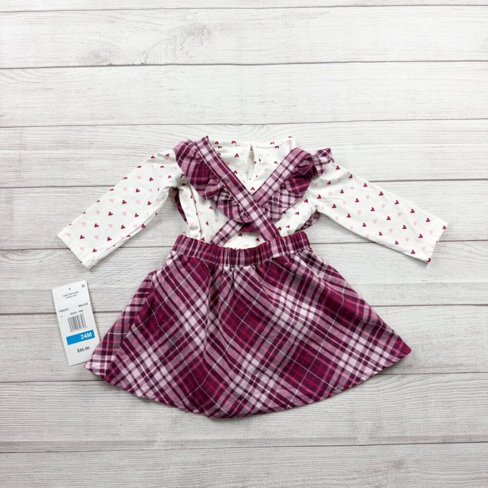 Rare Editions Baby Girl 2 Piece Dress Set Plaid Jumper Heart NWT 18-24 Months - Picture 4 of 4